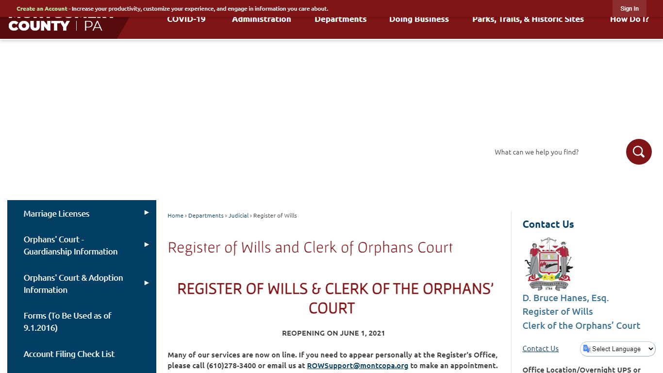Register of Wills and Clerk of Orphans Court | Montgomery County, PA ...